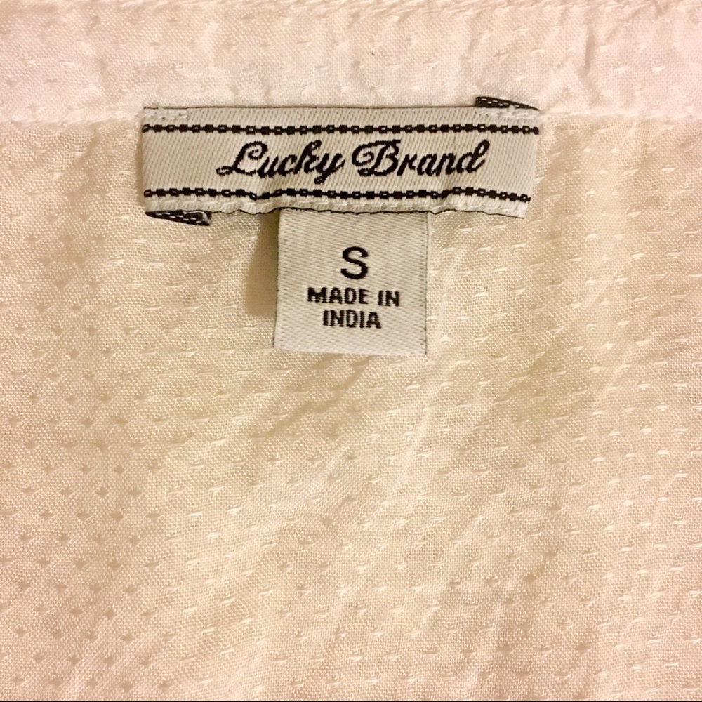 SOLD Lucky Brand Boho White & Blue Embroidered Top - Picture 7 of 7
